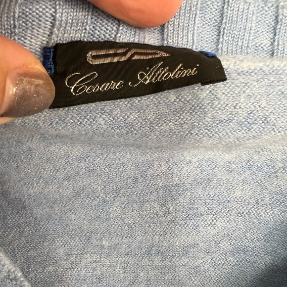 $1350 Cesare Attolini Men's Blue Cashmere Ribbed Sweater V-Neck Size 44 it - Picture 4 of 5